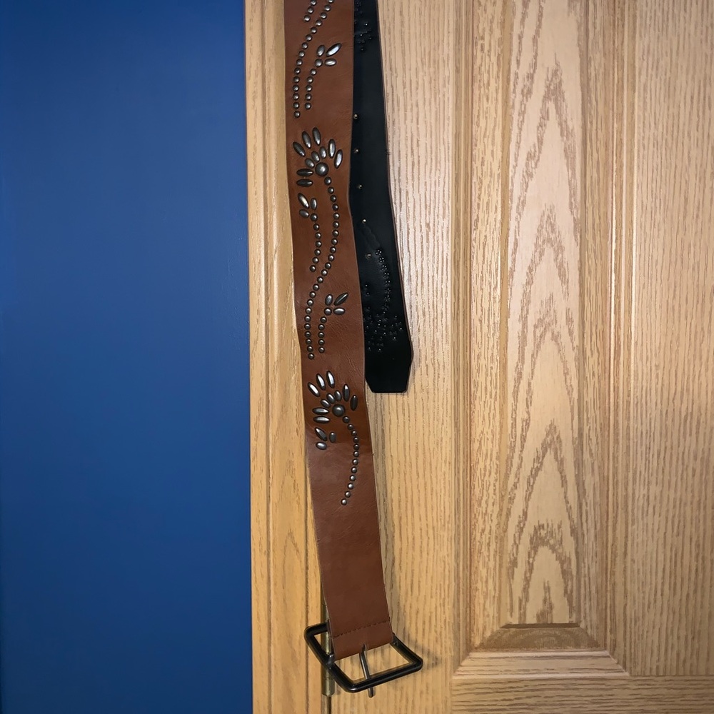 Faux leather belt with embroidered designs